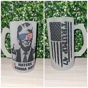 Trump 47 Beer Mug 16oz -  Design with American Flag Pattern and "HATERS GONNA HATE" Text, Ideal for Drinkware and Cup Use Ceramic