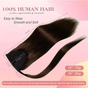 Royaomis Ponytail Extension Human Hair Extension - Velcro Wrap Around Long Straight Real Hair Pony Tail Extensions with Magic Paste for Stylish Looks