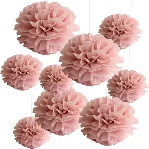 12 Sets Paper Towel Velvet Ball Flower Balls Decorative Flowers Ornaments Valentine's Day Party Wedding Wall Background Decorations Baby Shower Classroom Hanging Decoration