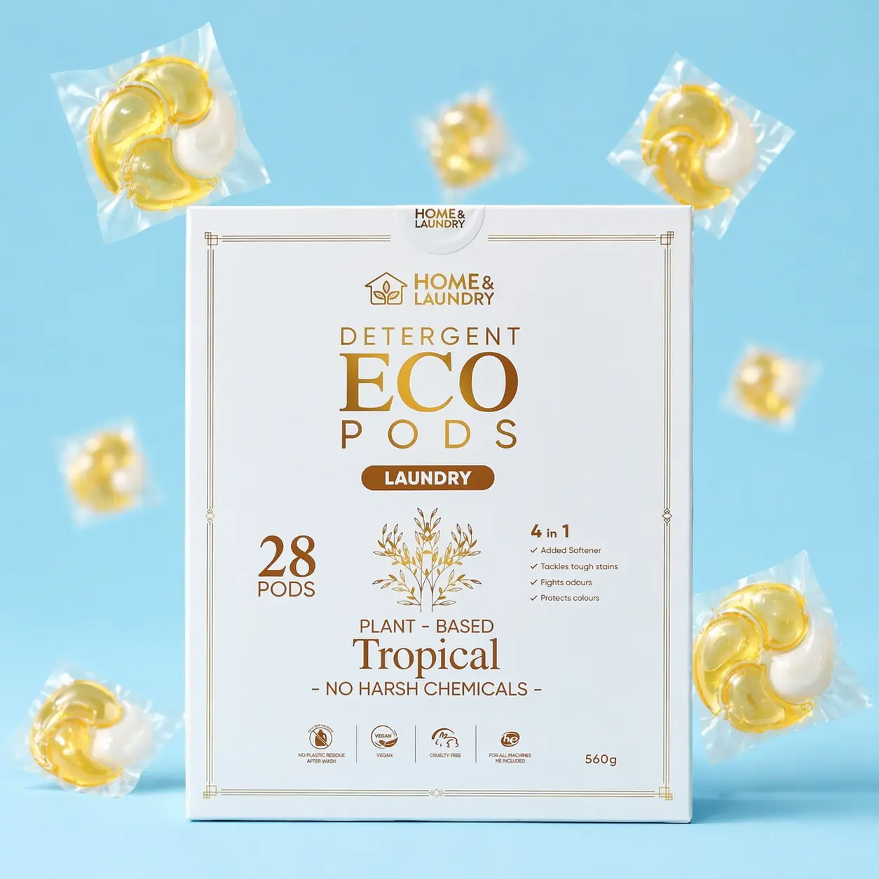 Laundry Detergent Pods 28 Pack – Plant-Based Eco Laundry Pacs, Tropical Scent, Pre-Measured, No Harsh Chemicals, Cold & Hot Wash – Home & Laundry