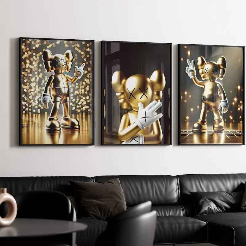 Golden K set of 3, Printable K Poster, Golden K Poster,  Gold Decor, Gold K Wall Art, Graffiti K, Digital Download