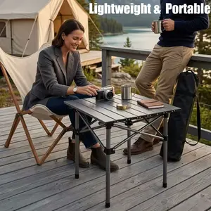 Adjustable-height folding picnic table, portable roll-up folding table for outdoor camping, picnics, camping, travel