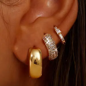 YADOCA Small Chunky Hoop Earrings for Women Hypoallergenic 14K Plated Gold Earrings Set for Sensitive Ears Non Tarnish Huggie Hoops Earring Stacks for Multiple Piercing Jewelry Lightweight 3Pairs