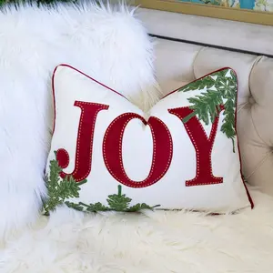 Kumasinova 14" Rectangle Embroidered Christmas Bed Pillows,Velvet Couch Pillows with Green Holiday Decor,Decorative Pillows for Bed and Sofa,White+Red