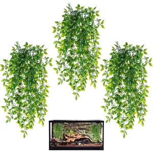 Reptile , 3 Pack Terrarium   Vines Artificial Leaves Habitat Decorations with Suction Cup for Bearded Dragon Hermit Crab Lizard Snake Geckos Chameleon