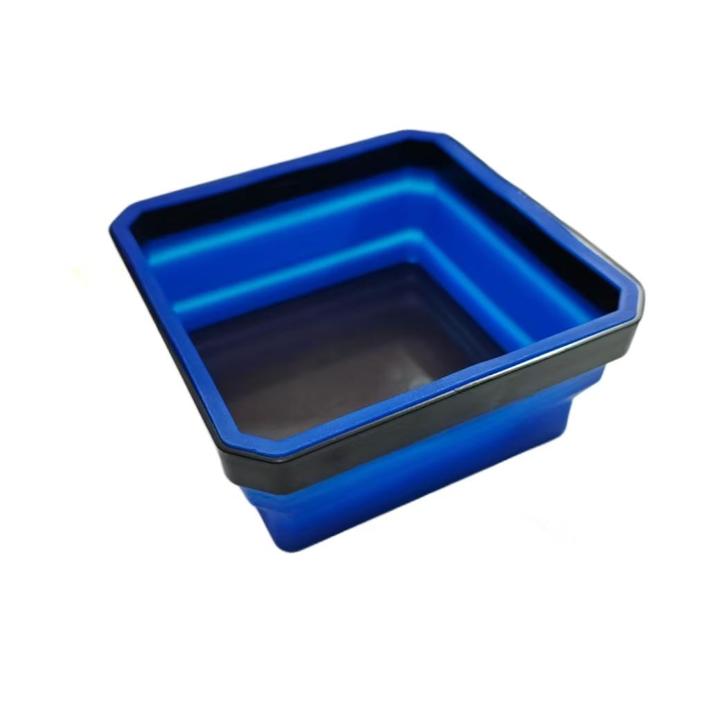 Square silicone foldable magnetic parts tray — strong magnet version; hardware tool parts box; silicone tool tray