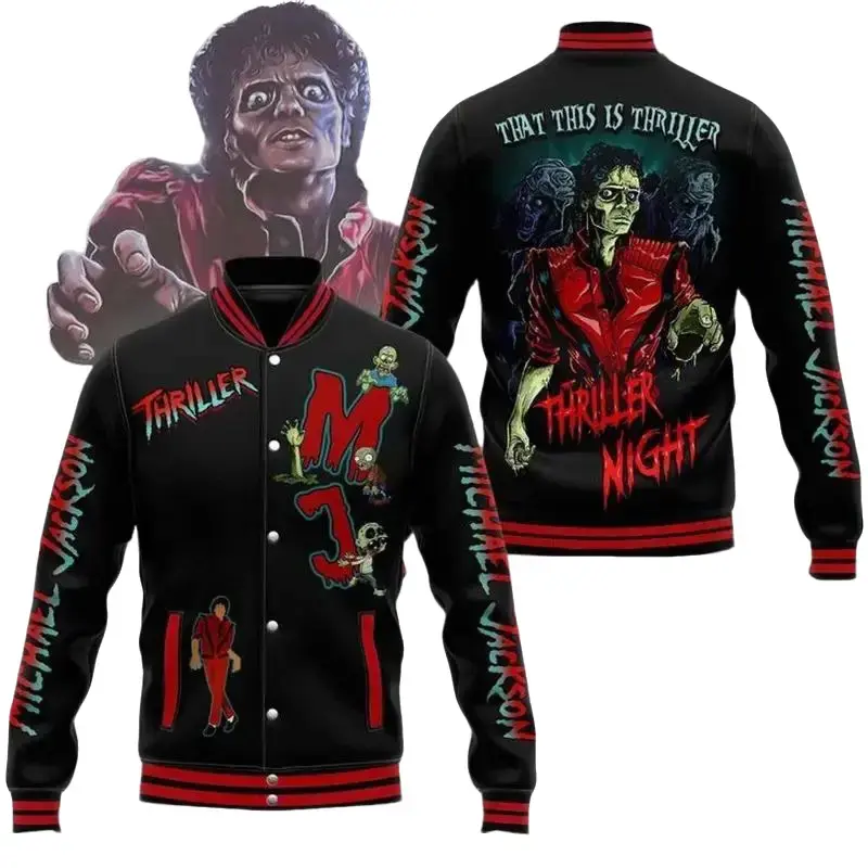 Jackson Baseball Jacket, Jackson Thriller Zombie Graphic Varsity Jacket, Gift for Fan, Baseball Varsity Jacket, Sporty Streetwear Look, Everyday Casual Jacket
