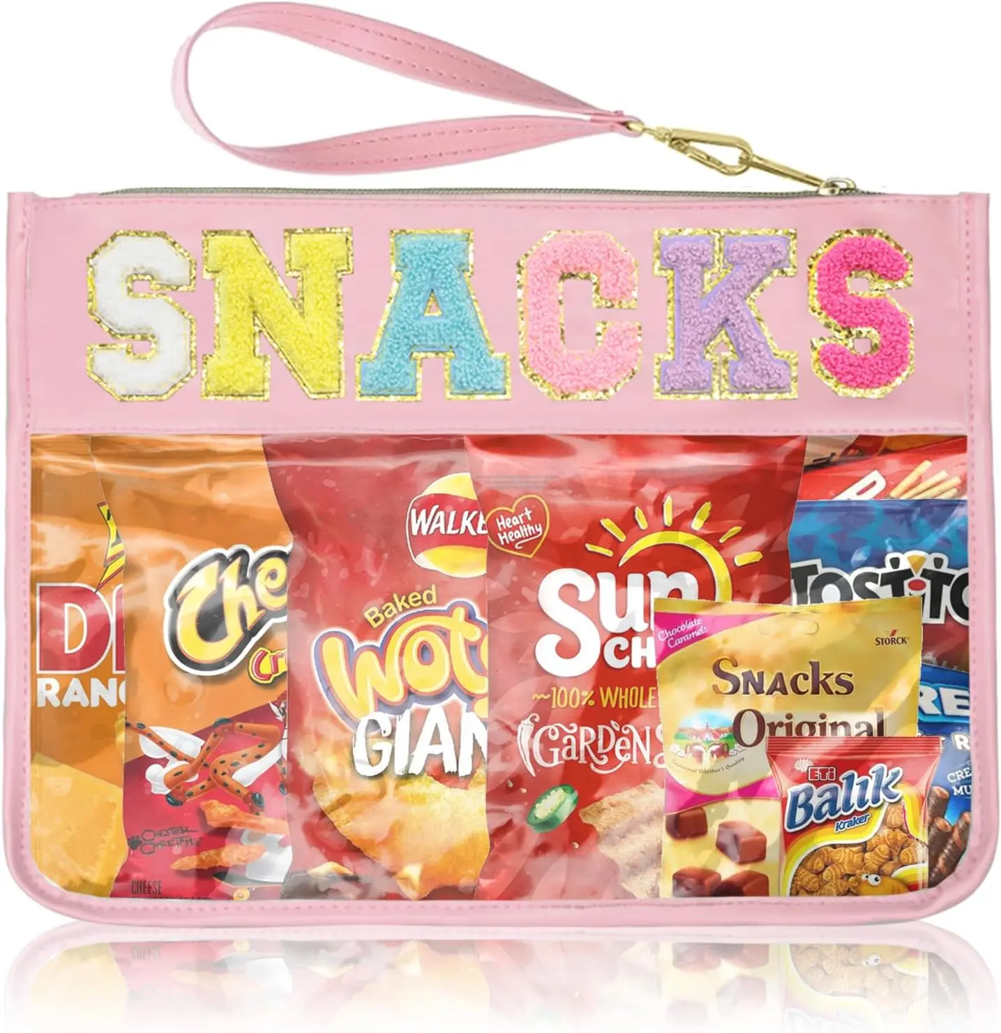 Women's Casual Clutches Wristlets - Multi-Functional Wristlet Bag with Chenille Letters, Travel Snack & Makeup Organizer Pouch