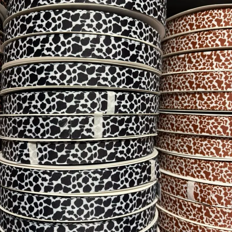 6/8" Cow Print Grosgrain Ribbon 100-Yard Roll