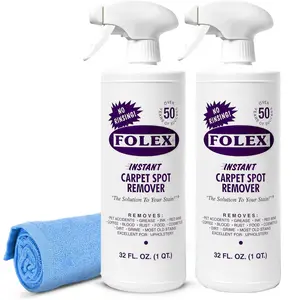 FOLEX Instant Carpet Spot Remover 32 oz – Powerful Stain Remover for Carpets, Upholstery & Rugs – Eliminates Pet Stains, Grease, Red Wine, Food, Makeup & More – With Reusable Cleaning Cloth – 2 Pack