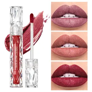 Long Lasting Waterproof Lip Gloss - Diamond Shimmer Matte Liquid Lipstick, Shiny Glossy Pearl Glitter Lip Tint for Women's Full-Coverage Makeup