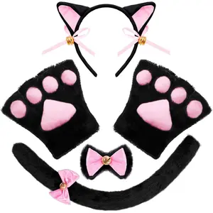 5 Pc Kitty Cat Halloween Costume Accessory Set – Includes Headband, Perfect for Adults & Kids Dress Up Party