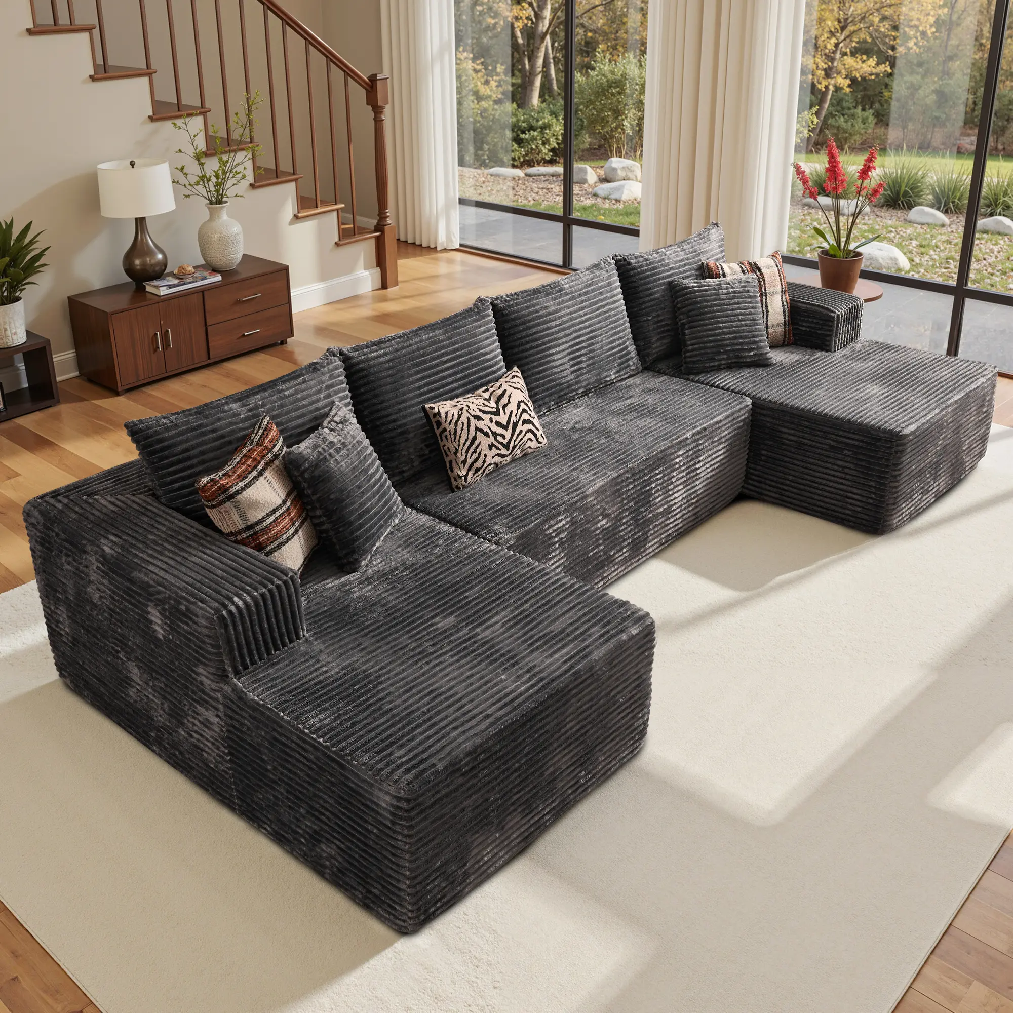 135" Grey U-Shaped, 2*Chaise 3