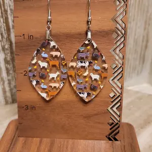 Farm Animal Print Acrylic Dangle Earrings