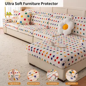 Polka Dot Geometric Circle Stretch Sofa Cover, Plush Soft Couch Protector for Living Room and Bedroom, Pet Friendly for 1 to 4 Seat Sofa