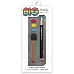 BIG Colored Mechanical Pencil Set - 1 Pencil + 12 Assorted Color Refill Leads + 3 Erasers