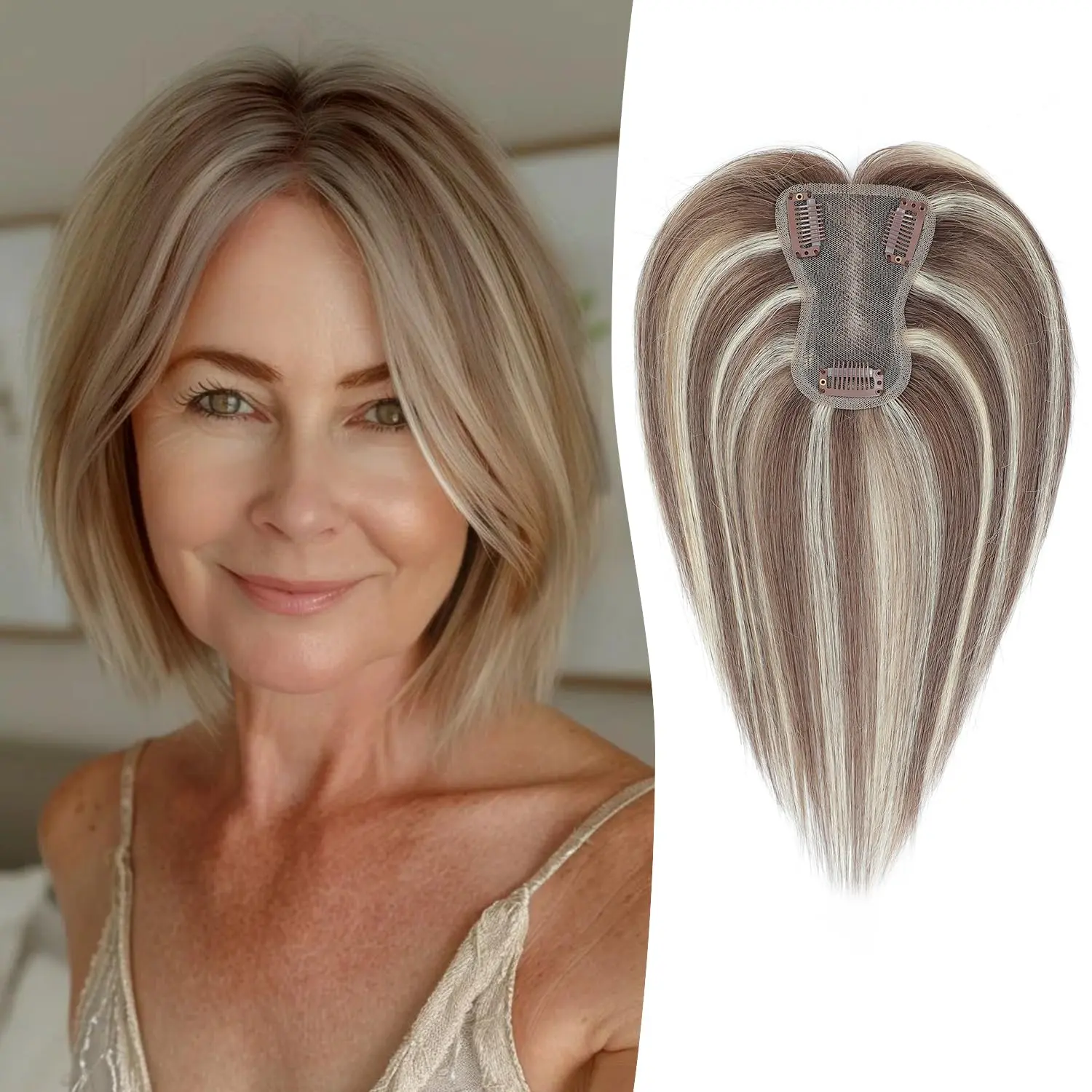 Sebast Hair Toppers for Women,Hair Toppers for Women Real Human Hairs No Bangs Top Hairs Extensions/Pieces for Thinning Hari wig 10 inch