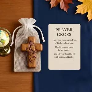 A cross with a pocket cross bag with a mesh pocket, with relaxed fingertips, a religious gift for Christians, a prayer gift for a church, a gift, a prayer cross pocket card. Gifts, give this to the one you love! Religious Decoration