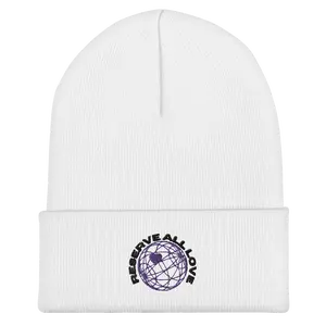 Reserve All Love White and Purple Cuffed Beanie