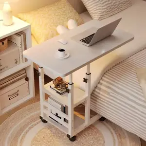 White Height Adjustable c Table – Mobile Laptop Desk with Wheels, Storage Drawer & c-Shaped Design for Couch/Living Room/Bedroom-60 X 40cm