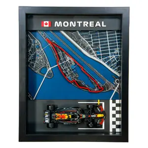 MONTREAL 3D Printed Race Track Display with Die-Cast Car Motorsports Wall Art 10in x 8in x 1.5in Black Frame for Bburago 1:43 Scale