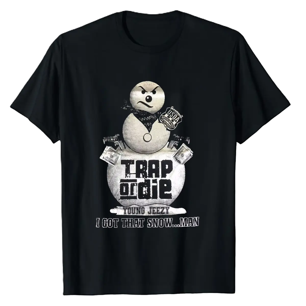 Vintage Young Jeezy Da Snowman Trap or Die Black Men's T-shirt,Casual Cotton Fabric Shirt Men's Sweatshirt