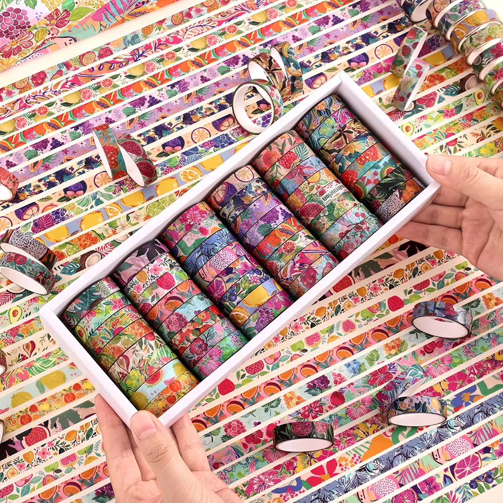 Vintage Fruit Print Washi Tape Set - 48 Rolls 10mm Thin Decorative Tapes for Crafting, Decoration, School Supplies, Creative Enthusiasts' Journaling & Scrapbooking