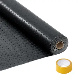 Garage Floor Mat, Non-Slip PVC Garage Mat Roll with Diamond Plate Texture, Heavy-Duty Floor Protector for Leaks & Stains, Includes Installation Tapes,7.5*17ft,Black