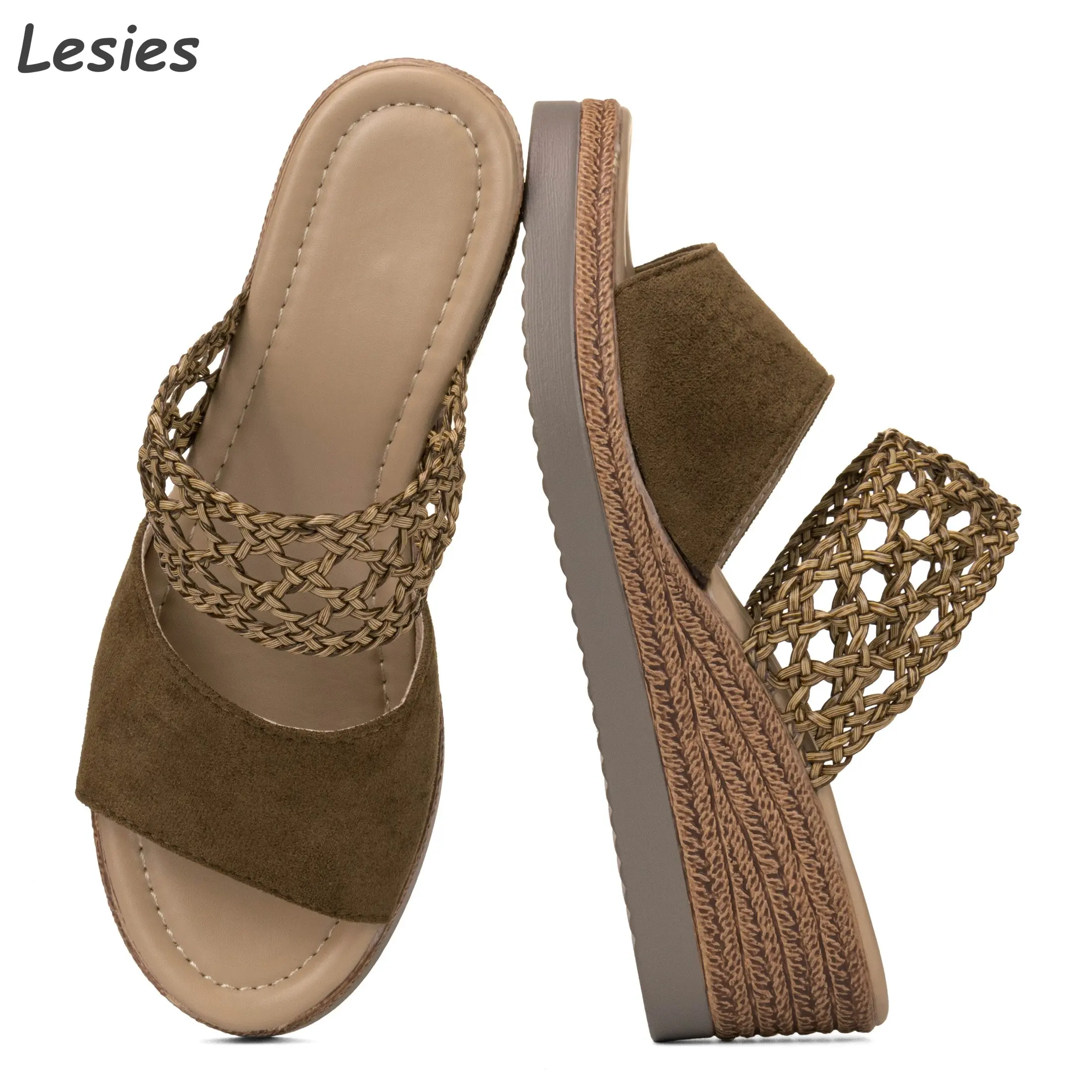 Women's Espadrille Wedges Sandals Platform Straw Raffia Slides High Heel Beach Summer Sandals Shoe Mules