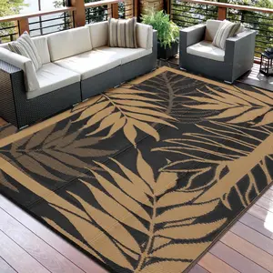 Outdoor Rug for Patio Clearance, Waterproof Carpet for Hallway & Poolside - All-Weather Heavy Duty Mat for High Traffic Walkway, Deck, Porch, Commercial Entryway,Black+Brown