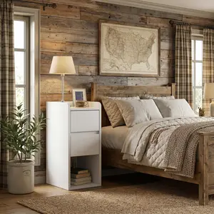 Set of 2 Modern Nightstands & Side Tables, 2 Drawers + 1 Open Shelf, 9.9" Space-Saving Slim Design, Easy Assembly for Bedroom, Living Room & Apartment