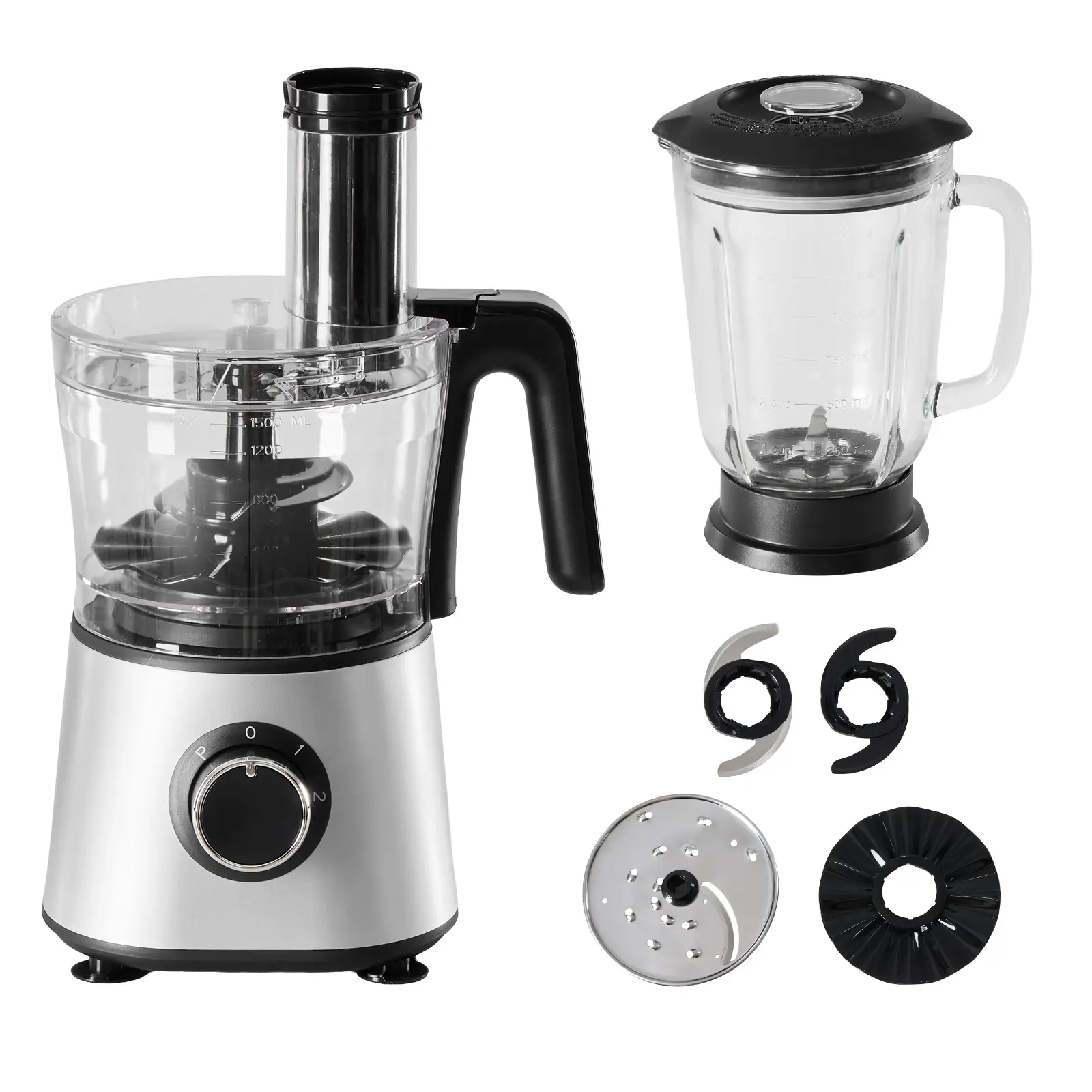 300W Food Processor with 1.5L Glass Jar, Blender, Dough Tool, 2 Speeds & 8+ Attachments for Slicing, Shredding, Mixing, Slicer Dicer Cutter