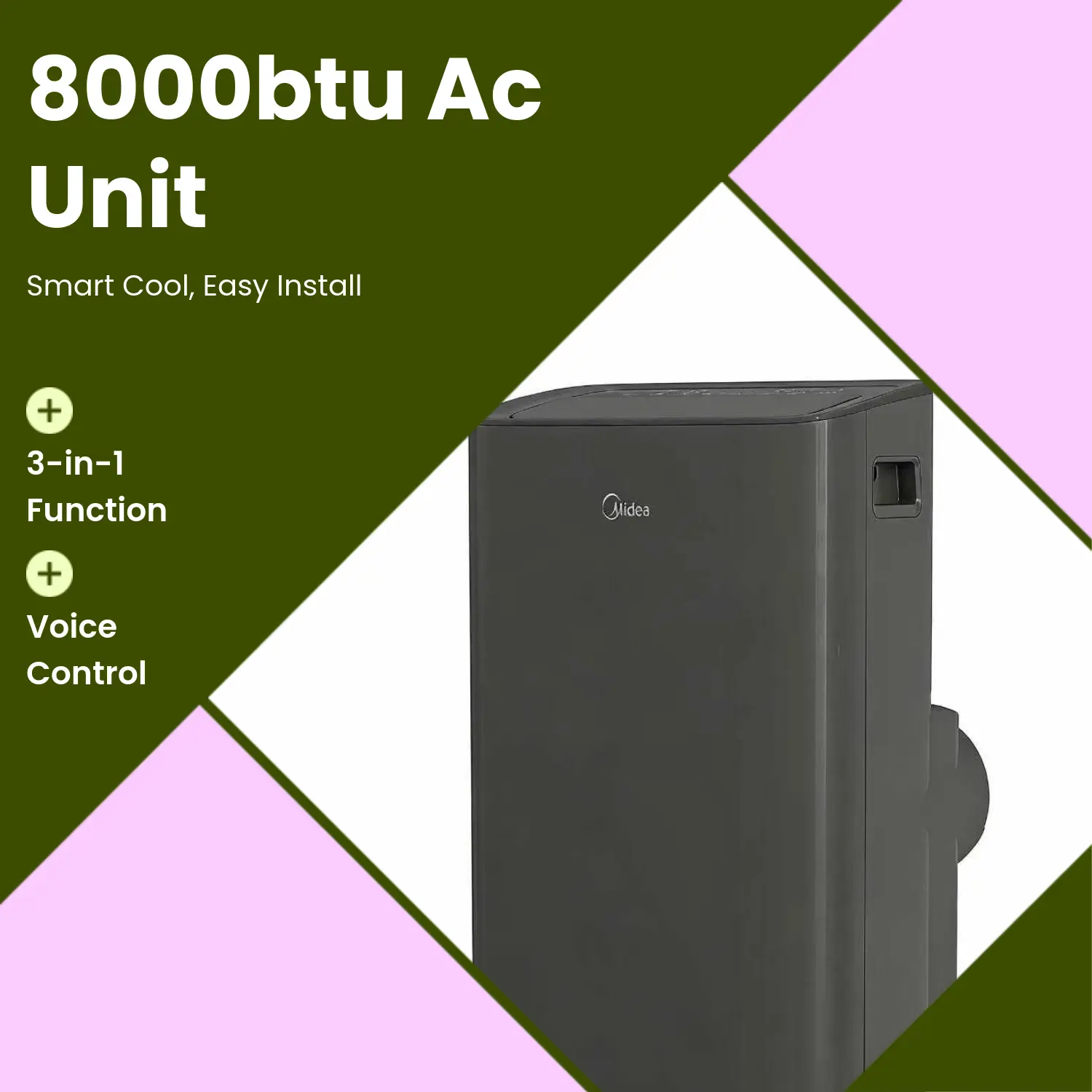 Midea 8000 BTU Smart Portable Air Conditioner - 3-in-1 Cooling Fan & Dehumidifier, Matter Certified, Voice Control for Alexa, Google Home & Siri, Window AC Installation Kit Included, For 350 Sq Ft (Like New)