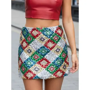 Women's Summer Mini Skirts Sequins Geometric Pattern Skirt for Daily, Travel, Parties
