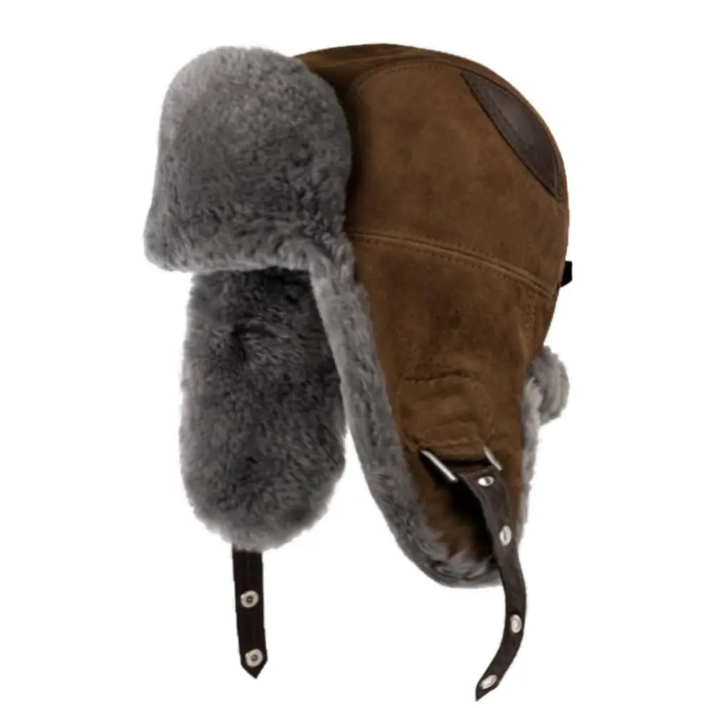 Premium Handmade Shearling Trapper Hat for Men & Women – Genuine Sheepskin Ushanka, Natural Fur Lined, Suede Leather Aviator