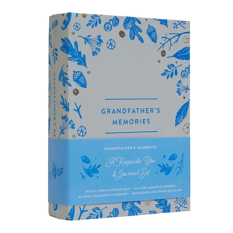 Keepsake Box & Notebook Journal Set, Grandfather's Memories Themed Office Stationery for Cherished Mementos