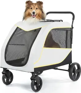 Dog Stroller, Foldable Pet Pram Dog Pushchair Buggy with Adjustable Canopy & Brakes, Pet Travel Stroller Dog Cat Pushchair for Medium and Large Breeds