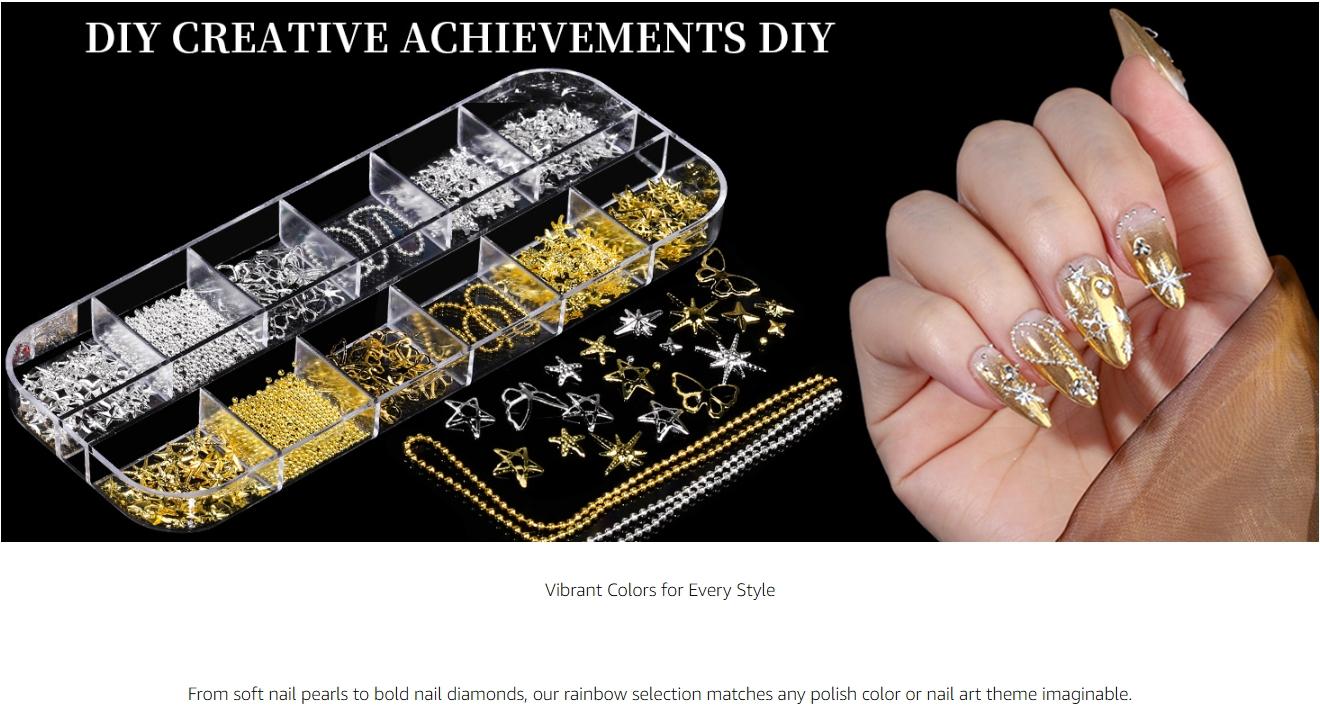 Nail Charms, Nail Rhinestones Kit with 8 Boxes of Nail Gems, 3D Charms for Nails, Colorful Clear Flatback Rhinestones, Charms Y2K for Nails, Multi Shape Pearls Jewels for Crafts