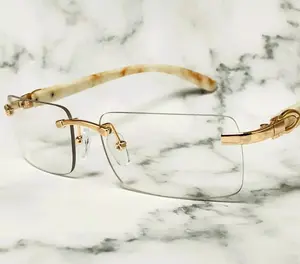 Hip Hop Rimless Wood Gold Frame Retro Vintage Hip Hop Mens Clear Lens Glasses