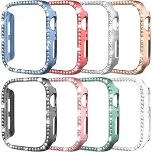 8 Pack Case for Apple Watch Series 9/8/7 45mm, Glitter Diamond Glossy Bumper, Bling Rhinestone Hard PC Protective Cover for Women Girl Compatible with iWatch S9/8/7 45mm Accessories