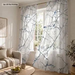2pcs 2D flat printing Organic Branching Blue Veins Pattern Sheer Curtains for Light Filtering, Elegant and Textured Drapes Perfect for Living Room and Bedroom Decor, Made of Polyester Fabric with a Fluid Design, Featuring Rod Pocket for Easy Hanging and P