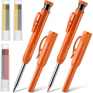 2 Pack Solid Carpenter Pencils with Pencil Cap and 18 Refills, Long Nose Deep Hole Mechanical Pencil Marker, Scribe Tool with -in Sharpener for Construction Woodworking Architect (Orange)
