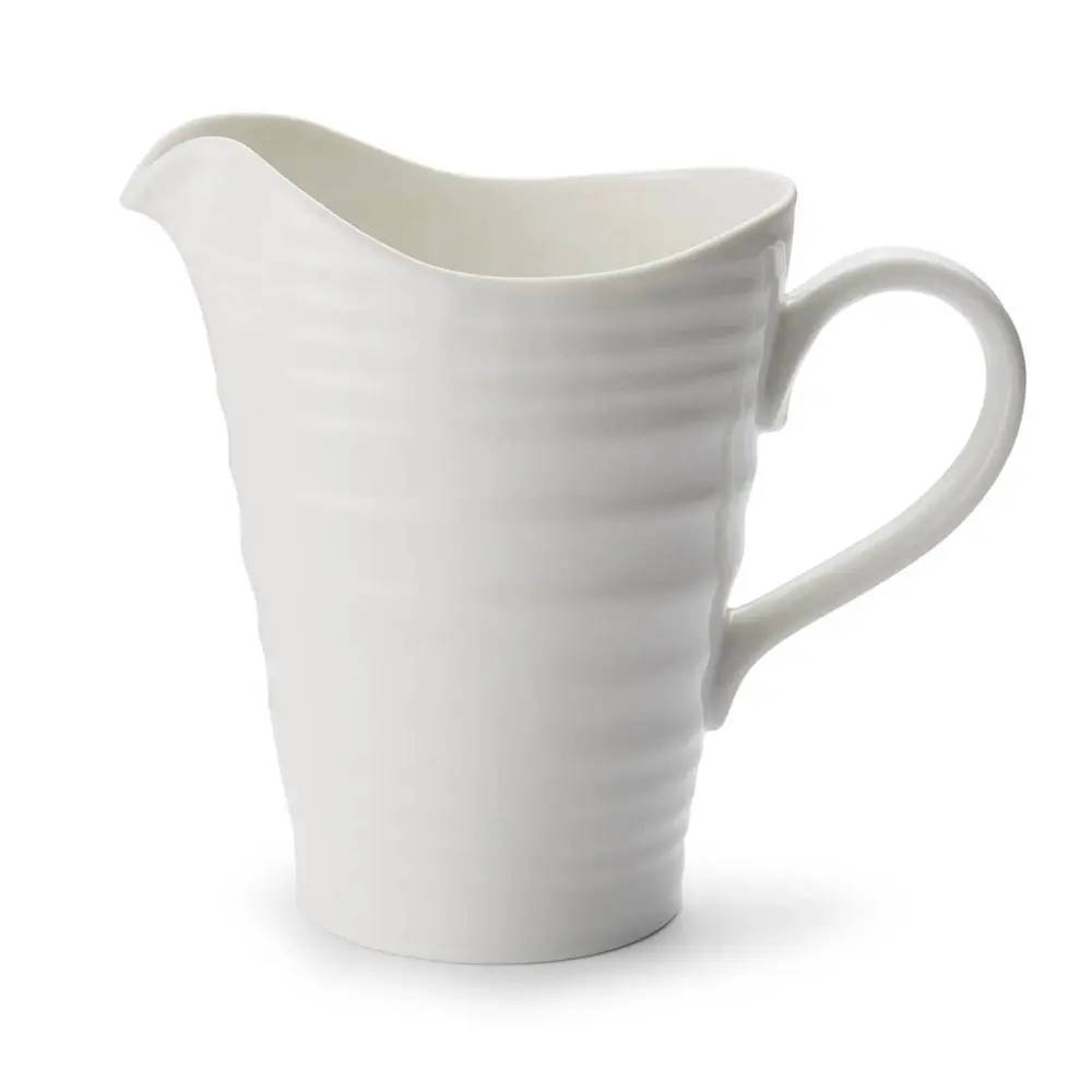 Portmeirion Sophie Conran 28 oz Medium Porcelain Pitcher - Elegant Jug for Serving Water Milk & Beverages Displaying Flowers - White