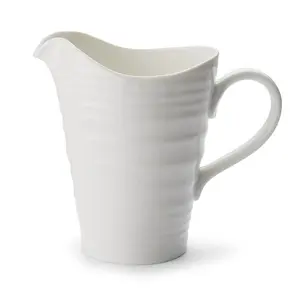 Portmeirion Sophie Conran 28 oz Medium Porcelain Pitcher - Elegant Jug for Serving Water, Milk & Beverages, Displaying Flowers - White