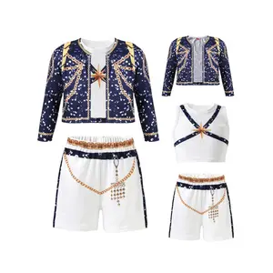 3pcs Boys And Girls Spring/Summer Shorts Set |     Sleeveless Vest + Black Golden Sequin Print Knit Jacket + Color Block Loose Shorts |     Casual Style, Suitable For Ages 1-8, Ideal For Outdoor Wear