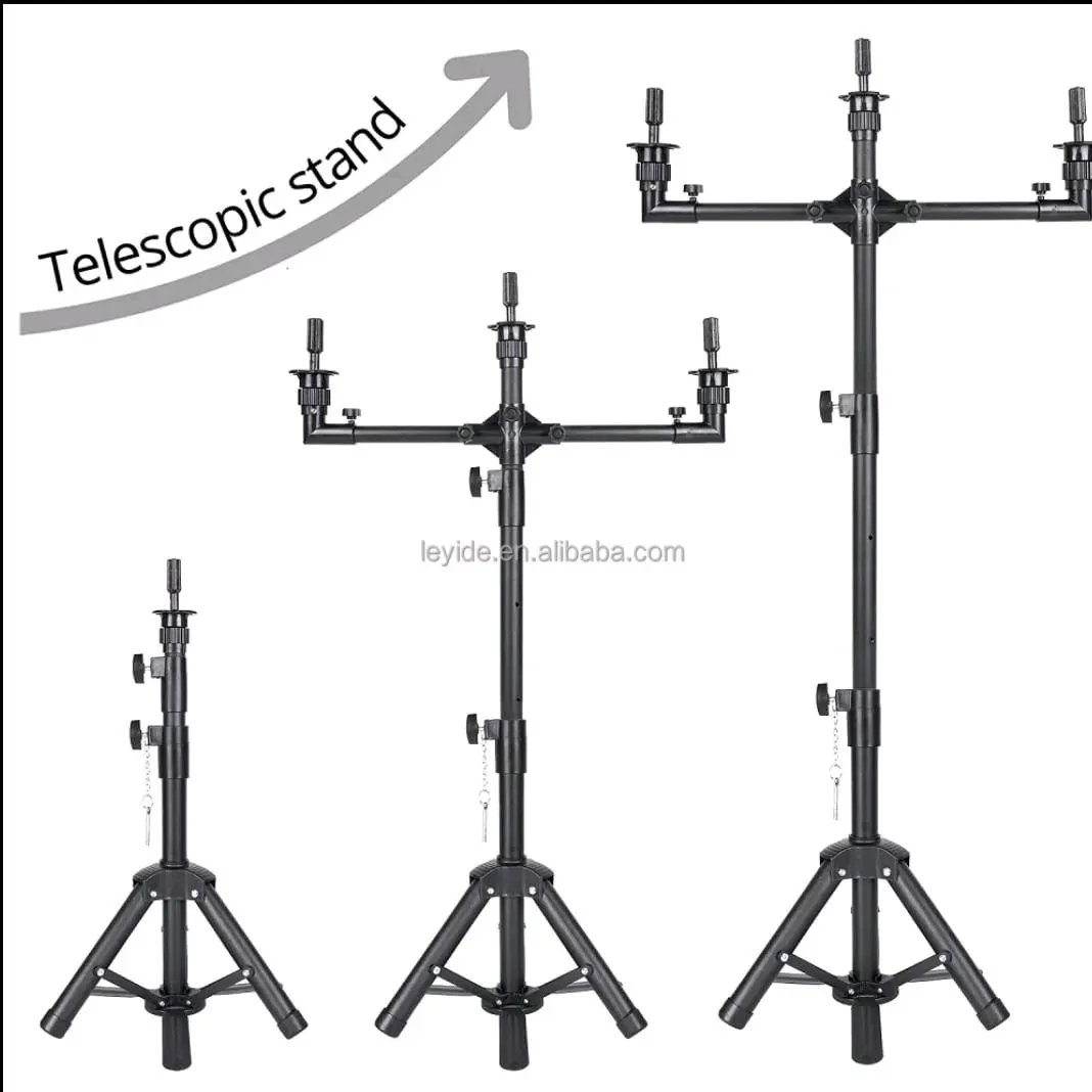 Wig Stands - Telescopic Stand for Convenient Storage & Display of Wigs with 3 Head Support for Easy Use & Excellent Ventilation