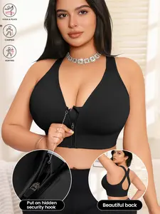 PLUS SIZE 1-4XL Women's Criss Cross Backless Sports Bra in Earth Color, Medium Support Front Zipper Design for Yoga and Fitness Workout Bras