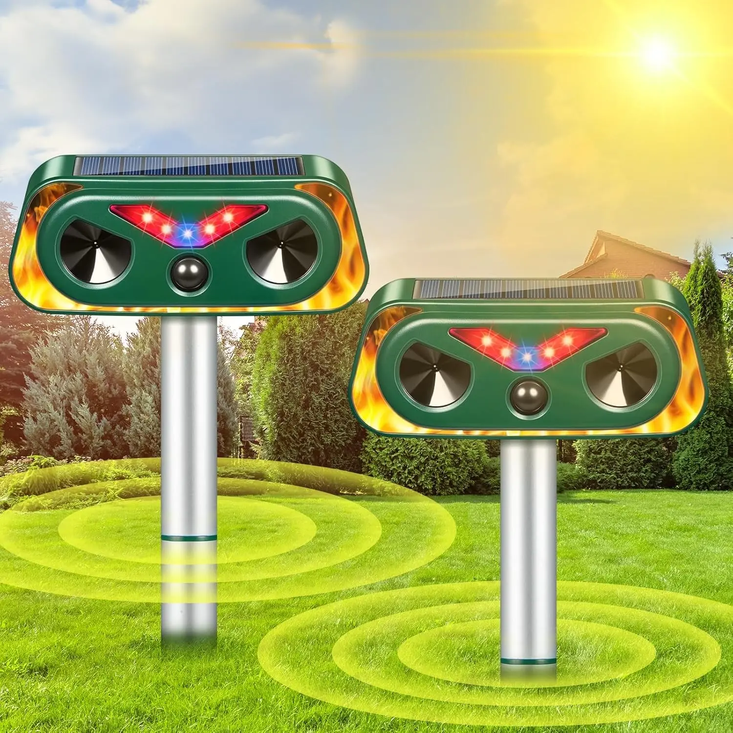 Flash Ultrasonic Bird Repeller, Enhanced Flame Lamp Animal Repeller, Solar Rodent Repeller, Cat, Dog, Mouse Repeller, Mice Repellent, Suitable for yards, gardens, farms