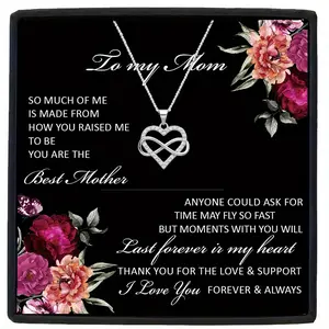 to My Mom Infinity Heart Necklace- Bohemian Style Stainless Steel Jewelry with White Golden Plating, Interlocking Hearts& Floral Design, Gift Box& Card- Christmas Graduation Birthday Present for Granddaughters, Granddaughter Jewelry