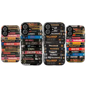 Sticker Collage Phone Case VHS Tape Design Scary Horror Movie Cover for iPhone